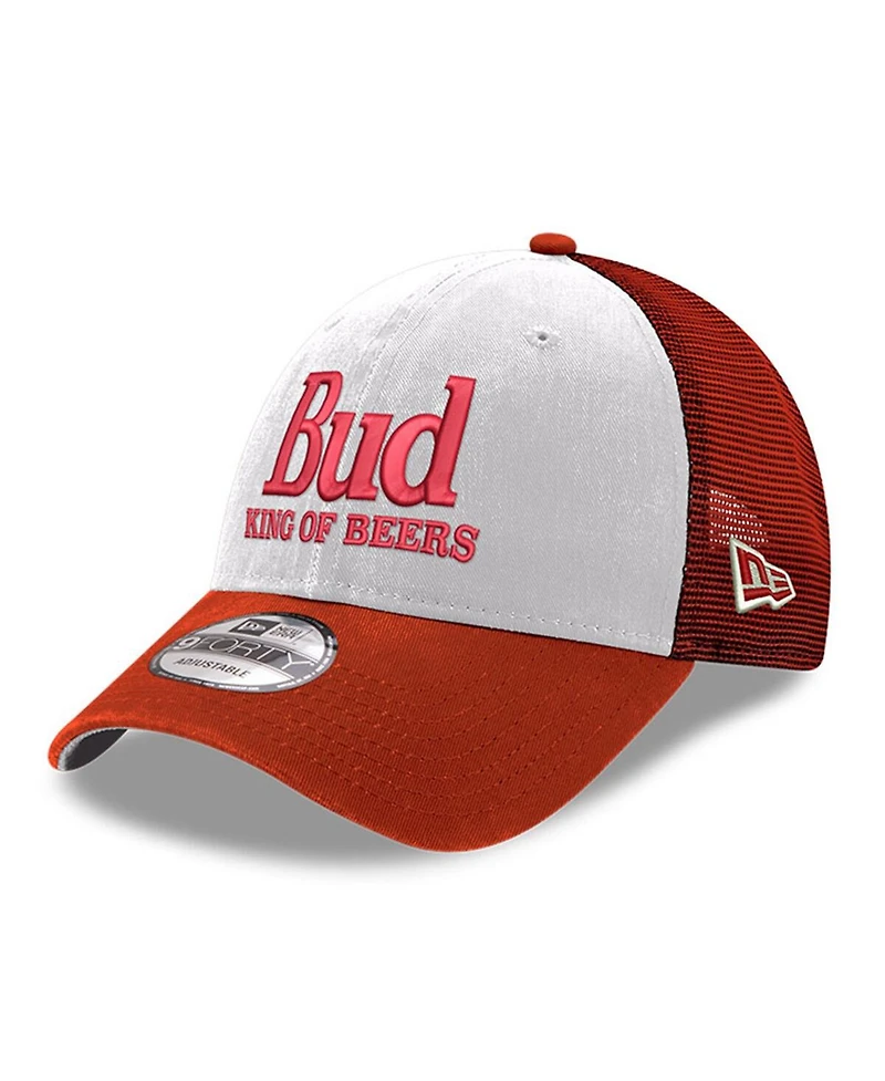 Men's New Era White, Scarlet Hendrick Motorsports Budweiser 9FORTY Adjustable Trucker Hat