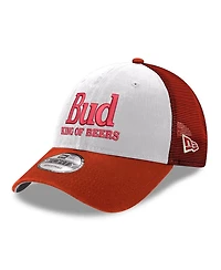 Men's New Era White, Scarlet Hendrick Motorsports Budweiser 9FORTY Adjustable Trucker Hat