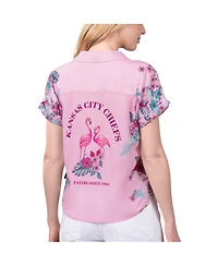 Women's Margaritaville Pink Kansas City Chiefs Stadium Tie-Front Button-Up Shirt