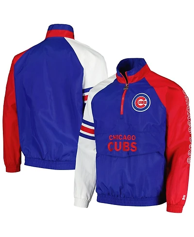 Men's Starter Royal, Red Chicago Cubs Elite Raglan Half-Zip Jacket
