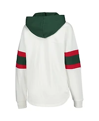 Women's G-iii 4Her by Carl Banks White, Green Minnesota Wild Goal Zone Long Sleeve Lace-Up Hoodie T-shirt