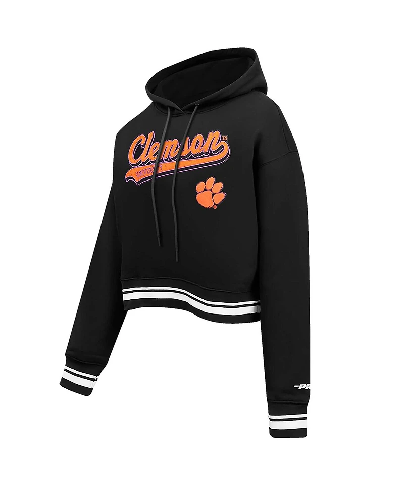 Women's Pro Standard Black Clemson Tigers Script Tail Fleece Cropped Pullover Hoodie