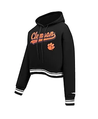 Women's Pro Standard Black Clemson Tigers Script Tail Fleece Cropped Pullover Hoodie