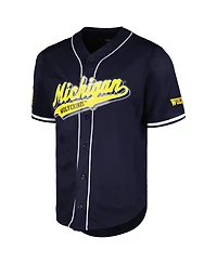 Men's Pro Standard Navy Michigan Wolverines Mesh Full-Button Replica Baseball Jersey