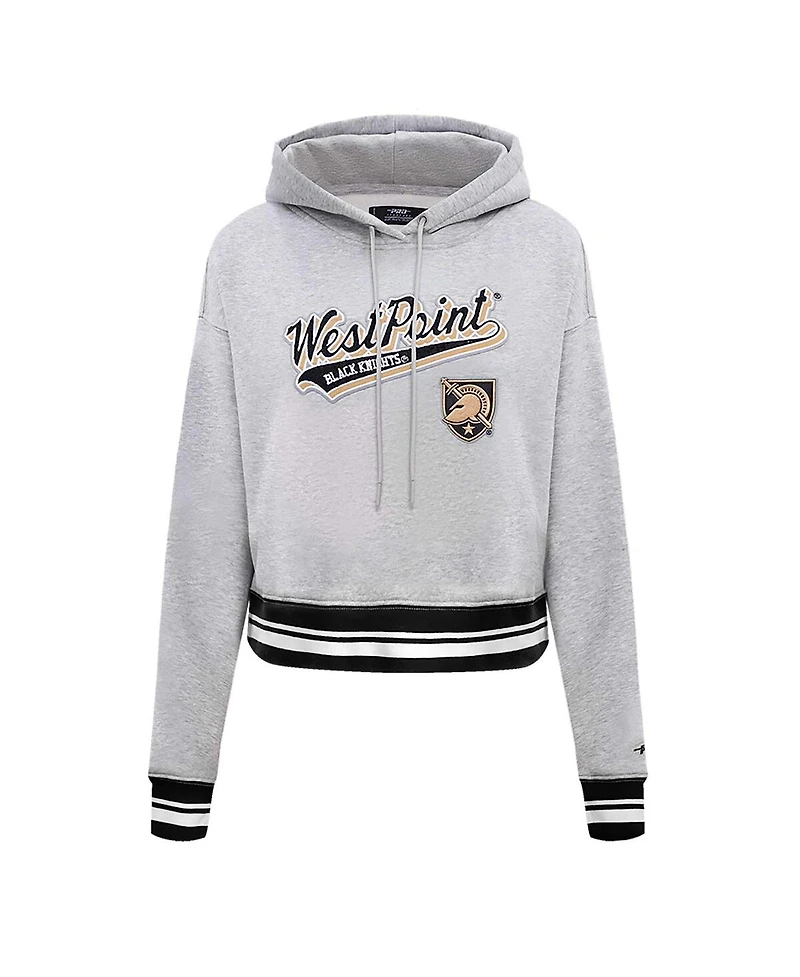 Women's Pro Standard Heather Gray Army Black Knights Script Tail Fleece Cropped Pullover Hoodie