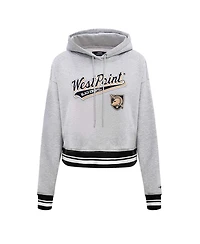 Women's Pro Standard Heather Gray Army Black Knights Script Tail Fleece Cropped Pullover Hoodie