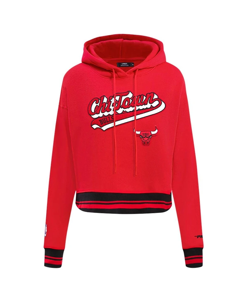 Women's Pro Standard Red Chicago Bulls Script Tail Cropped Pullover Hoodie