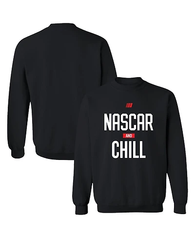 Men's Checkered Flag Sports Black Nascar and Chill Pullover Sweatshirt
