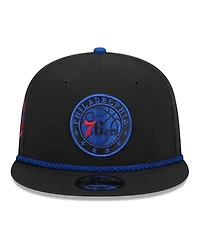 Men's New Era Black Philadelphia 76ers Back Laurels 9FIFTY Snapback Hat