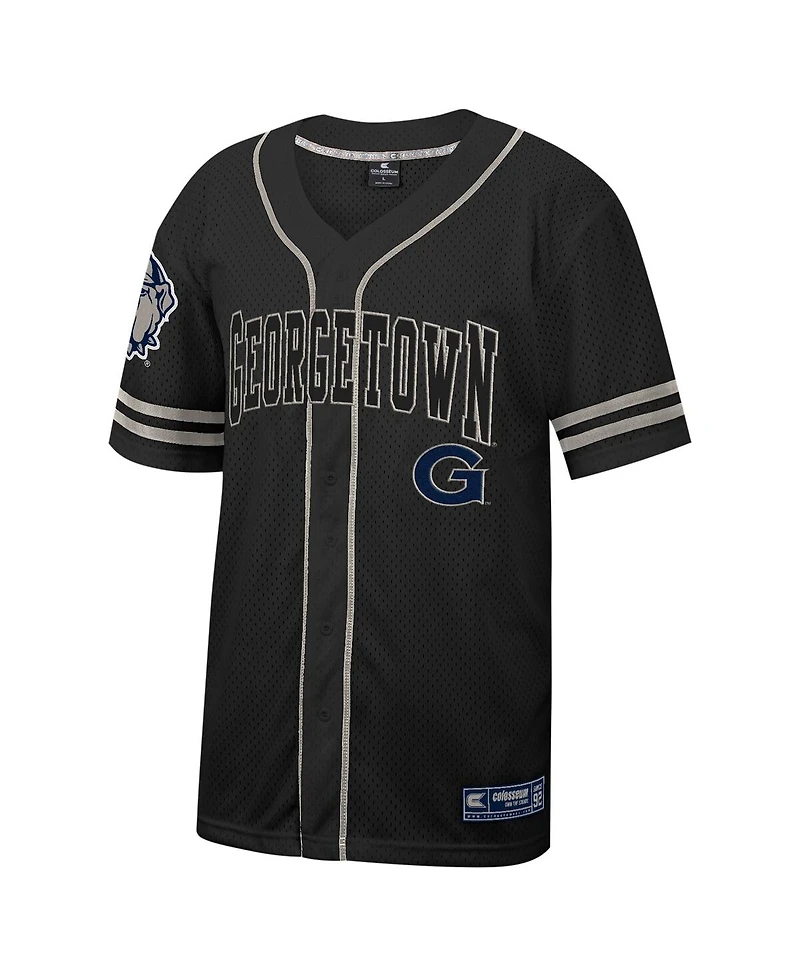 Men's Colosseum Black Georgetown Hoyas Free Spirited Mesh Button-Up Baseball Jersey