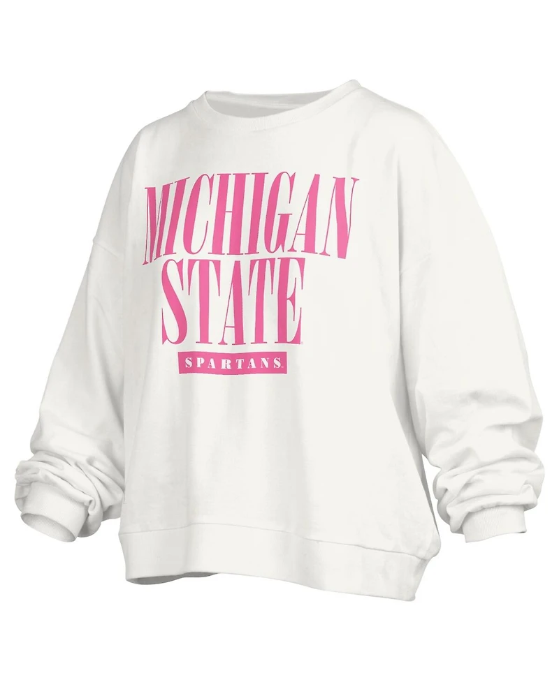 Women's Pressbox White Michigan State Spartans Sutton Janise Waist Length Oversized Pullover Sweatshirt