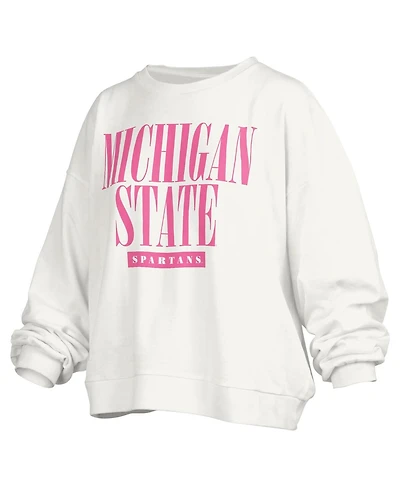 Women's Pressbox White Michigan State Spartans Sutton Janise Waist Length Oversized Pullover Sweatshirt