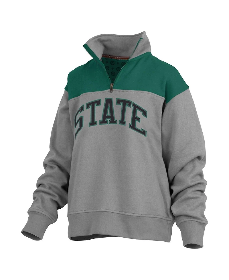 Women's Pressbox Gray Michigan State Spartans Avon Fleece Quarter-Zip Jacket