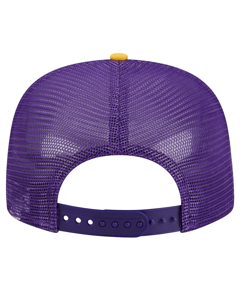 Men's New Era Purple Los Angeles Lakers Arch A-Frame Trucker 9FIFTY Snapback Hat
