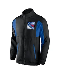 Men's Fanatics Black New York Rangers Step Up Crinkle Raglan Full-Zip Windbreaker Jacket