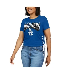 Women's Wear by Erin Andrews Royal Los Angeles Dodgers Side Lace-Up Cropped T-shirt