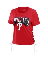 Women's Wear by Erin Andrews Red Philadelphia Phillies Side Lace-Up Cropped T-shirt