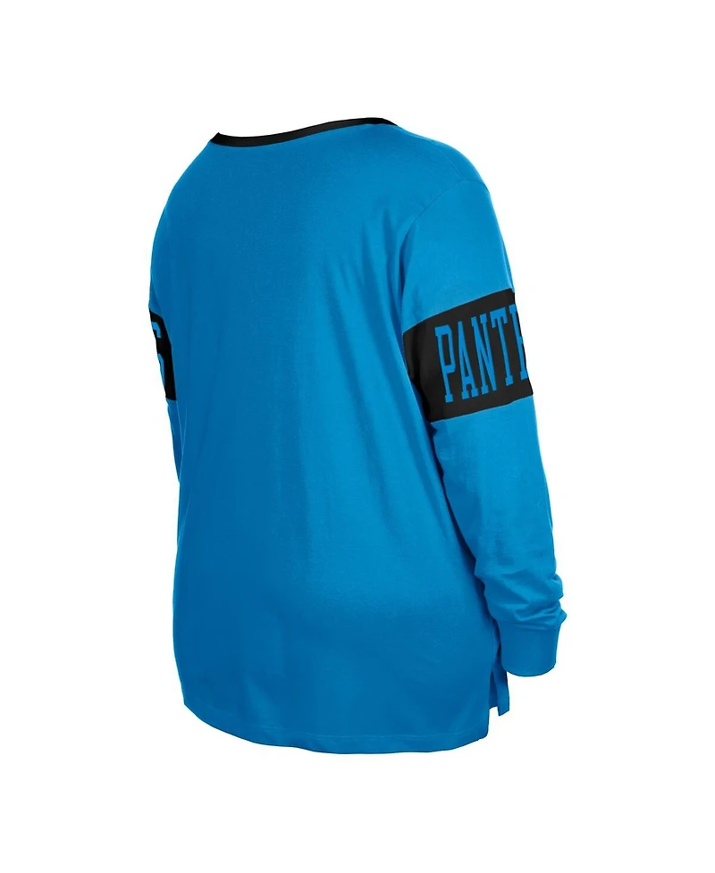 Women's New Era Blue Carolina Panthers Plus Lace-Up Notch Neck Long Sleeve T-shirt
