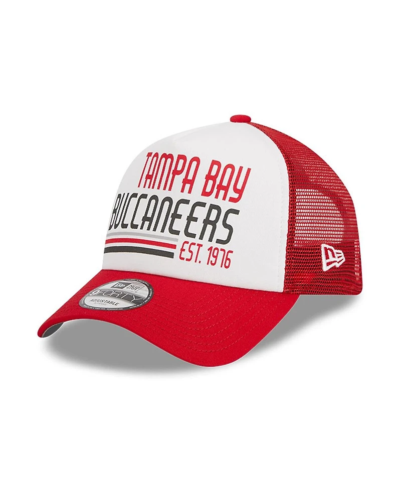 Men's New Era White, Red Tampa Bay Buccaneers Stacked A-Frame Trucker 9FORTY Adjustable Hat