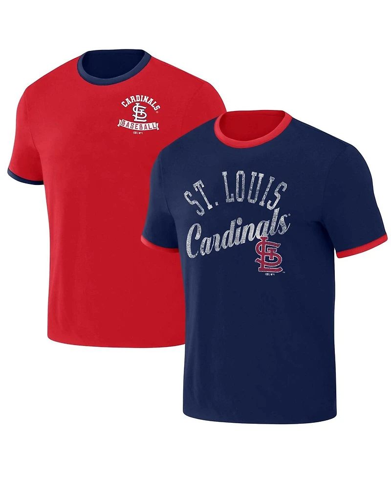 Men's Darius Rucker Collection by Fanatics Red, Navy Distressed St. Louis Cardinals Two-Way Ringer Reversible T-shirt