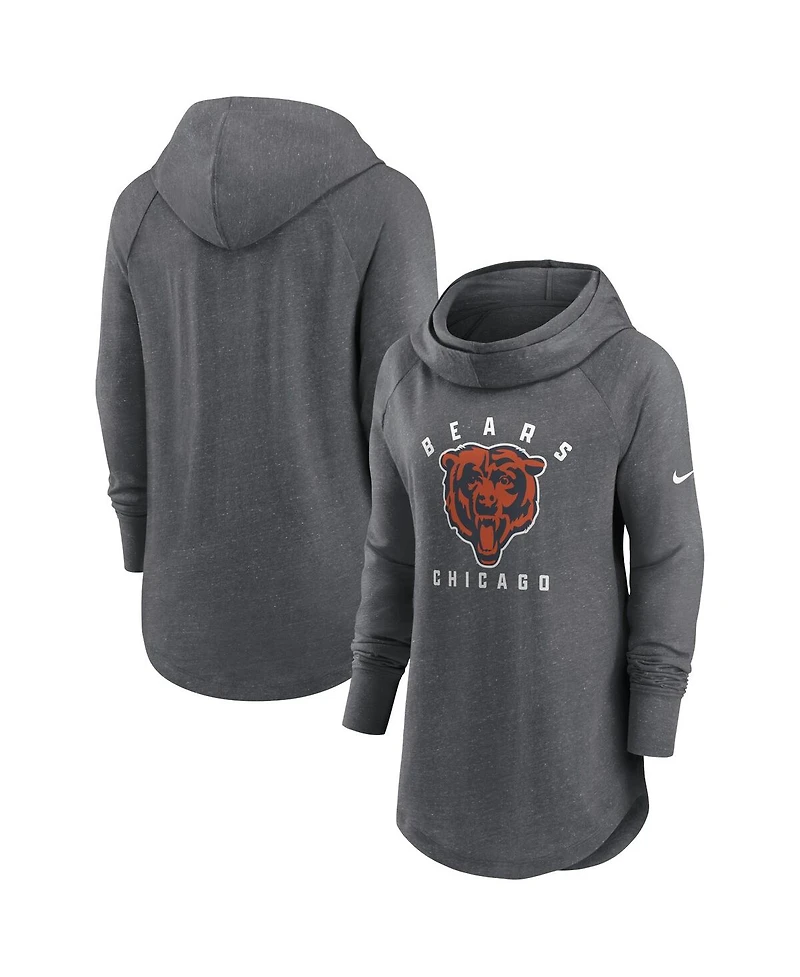 Women's Nike Heather Charcoal Chicago Bears Raglan Funnel Neck Pullover Hoodie