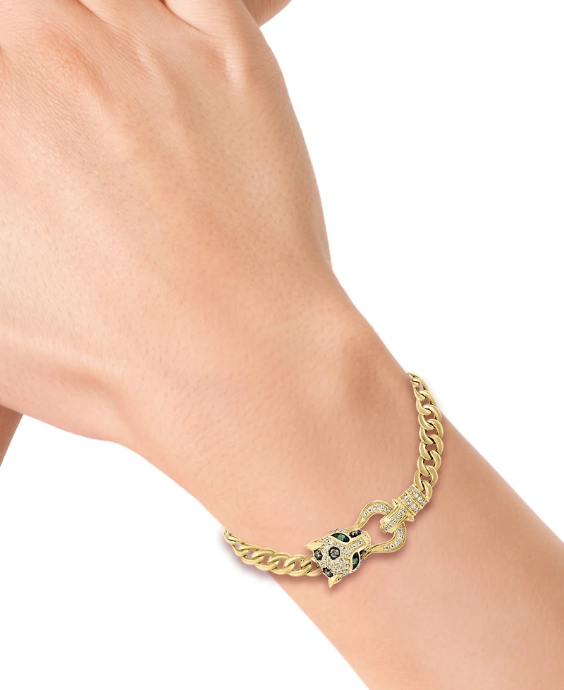 Effy Multicolor Diamond (1/2 ct. t.w.) & Emerald (1/20 ct. t.w.) Panther Head Link Bracelet in 14k Gold