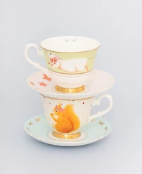 Yvonne Ellen Mouse and Squirrel Cup and Saucer, Set of 2