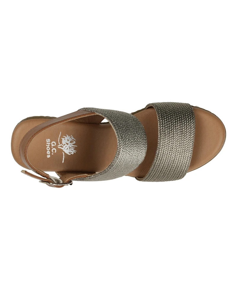 Gc Shoes Women's Ellis Metallic Double Band Slingback Espadrille Wedge Sandals
