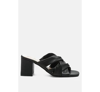 knope cross straps block heel sandals