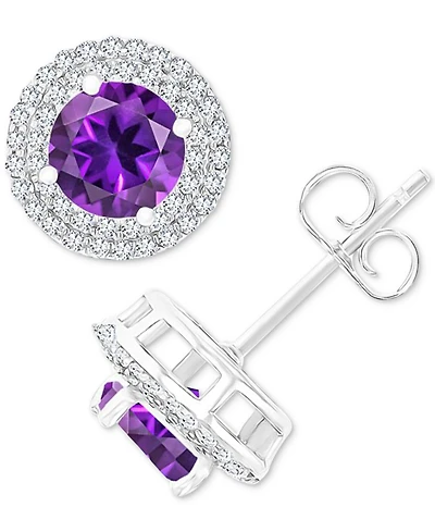 Amethyst (1-1/2 ct. t.w.) & Lab-Grown White Sapphire (1/2 Halo Birthstone Stud Earrings Sterling Silver (Also Additional Birthstones)