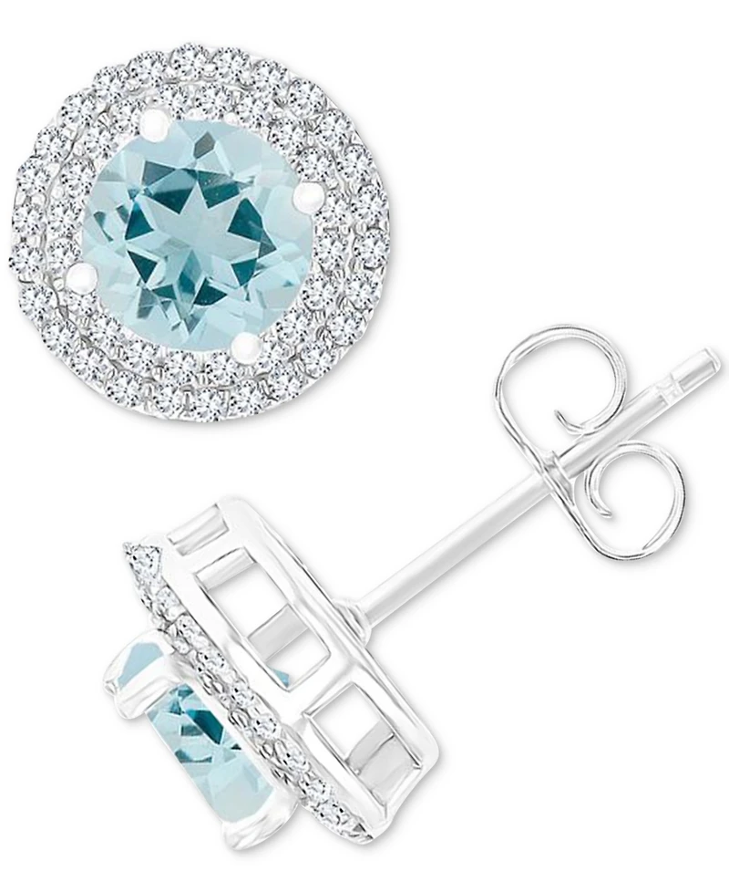 Amethyst (1-1/2 ct. t.w.) & Lab-Grown White Sapphire (1/2 Halo Birthstone Stud Earrings Sterling Silver (Also Additional Birthstones)