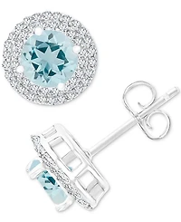 Amethyst (1-1/2 ct. t.w.) & Lab-Grown White Sapphire (1/2 Halo Birthstone Stud Earrings Sterling Silver (Also Additional Birthstones)