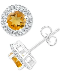 Amethyst (1-1/2 ct. t.w.) & Lab-Grown White Sapphire (1/2 Halo Birthstone Stud Earrings Sterling Silver (Also Additional Birthstones)