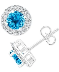 Amethyst (1-1/2 ct. t.w.) & Lab-Grown White Sapphire (1/2 Halo Birthstone Stud Earrings Sterling Silver (Also Additional Birthstones)