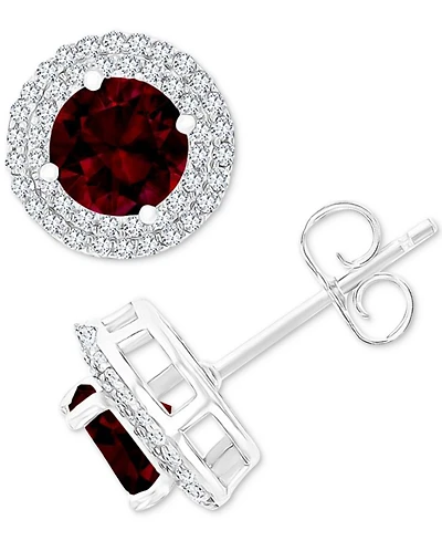 Amethyst (1-1/2 ct. t.w.) & Lab-Grown White Sapphire (1/2 Halo Birthstone Stud Earrings Sterling Silver (Also Additional Birthstones)