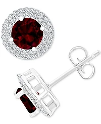 Amethyst (1-1/2 ct. t.w.) & Lab-Grown White Sapphire (1/2 Halo Birthstone Stud Earrings Sterling Silver (Also Additional Birthstones)