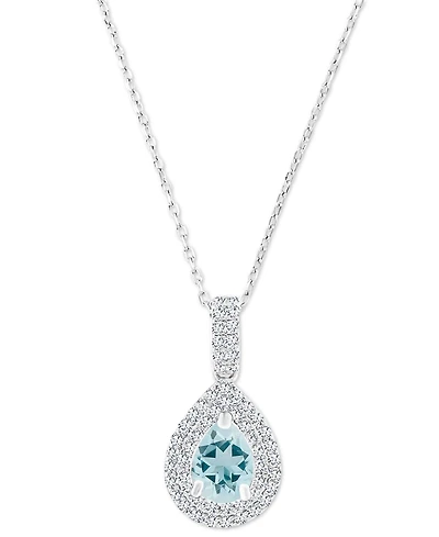 Amethyst (5/8 ct. t.w.) & Lab-Grown White Sapphire (1/2 Teardrop Halo Birthstone Pendant Necklace Sterling Silver, 16" + 2" extender (Als