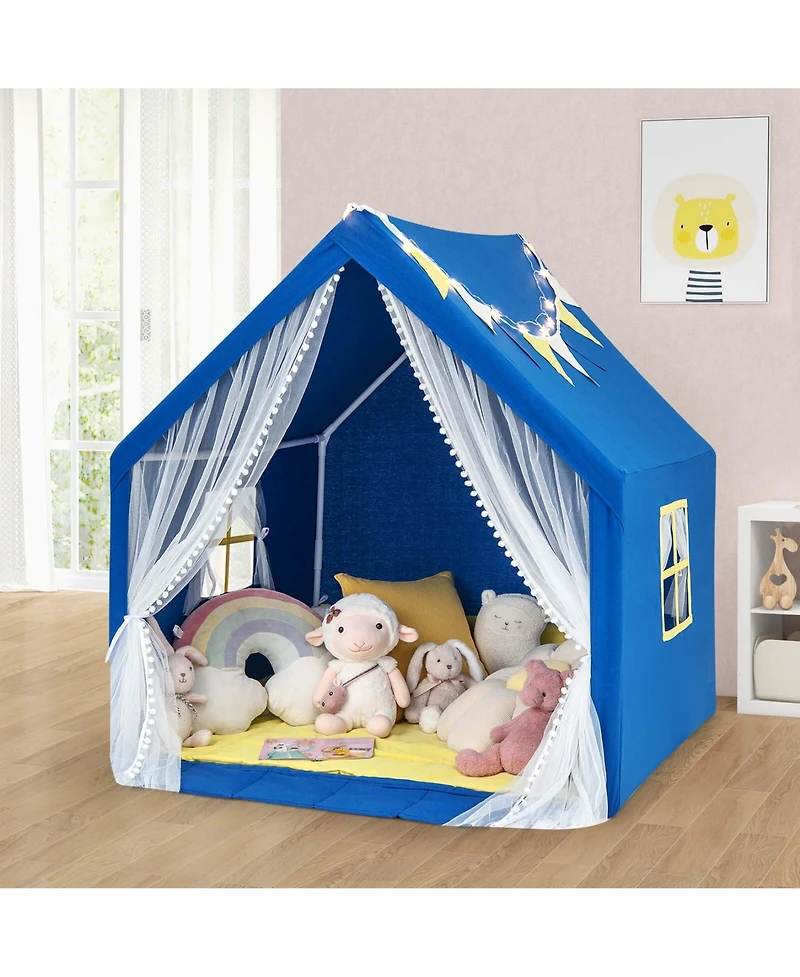 Costway Large Play Tent Kids & Toddlers Playhouse with Washable Cotton Mat, Star Lights