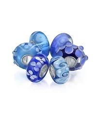 Bling Jewelry Mixed Set Of 6 Bundle Sterling Silver Core Translucent Shades Of Blue Murano Glass Swirl Flower Charm Bead Spacer Fits European Bracelet