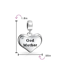 Bling Jewelry White Crystal Accent Bff Word Heart Shape God Mother Dangle Bead Charm Oxidized Sterling Silver Fit European Bracelet