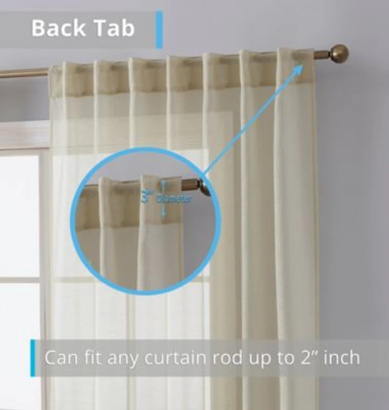 Hlc.Me Lauren Semi Sheer Light Filtering Transparent Pocket Top Back Tab Lightweight Window Curtains Drapery Panels Bedroom Living Room 2 Panels