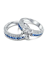Bling Jewelry 3CT Art Deco Style Square Princess Cut Solitaire Clear Cz Promise Ring Set Sterling Silver