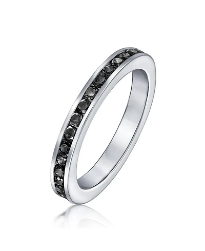 Bling Jewelry Cubic Zirconia Thin Stackable Cz Channel Set Eternity Band Ring .925 Sterling Silver 3MM