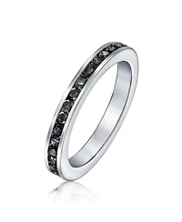 Bling Jewelry Cubic Zirconia Thin Stackable Cz Channel Set Eternity Band Ring .925 Sterling Silver 3MM