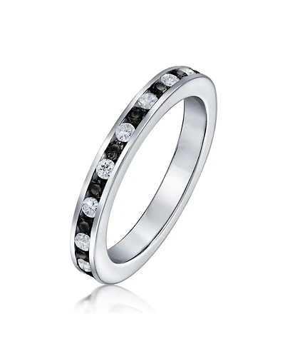 Bling Jewelry Cubic Zirconia Thin Stackable Cz Channel Set Eternity Band Ring .925 Sterling Silver 3MM