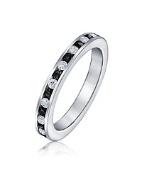 Bling Jewelry Cubic Zirconia Thin Stackable Cz Channel Set Eternity Band Ring .925 Sterling Silver 3MM