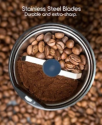 Tzumi Puree Electric Coffee Grinder, One-Touch Spice, Herb, and Bean Grinder with Stainless Steel Blades