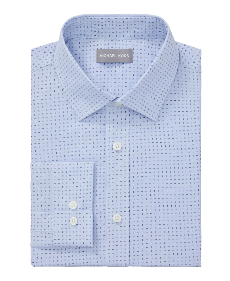 Michael Kors Men's Slim Fit Cotton Linen Untucked Print Dress Shirt