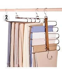 Wood Space Saving Pants Organize Hangers Non Slip Multi Functional Pants Rack Walnut 2 Pack
