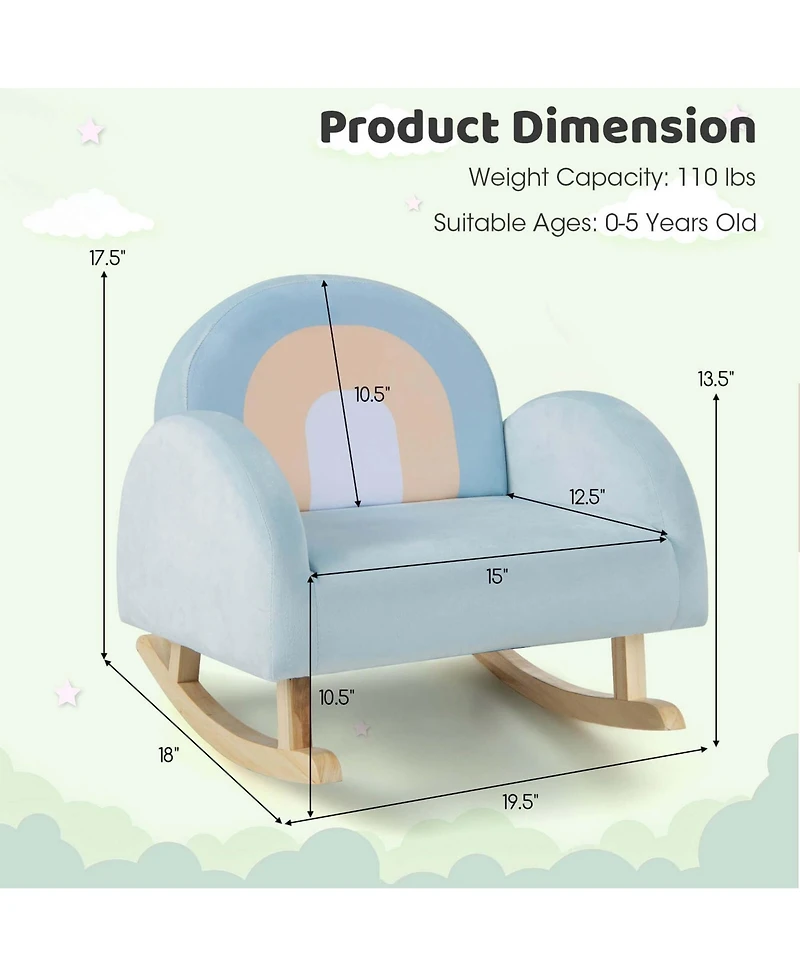 Toddler Rocking Chair Children's Upholstered Velvet Rocker Kids Armchair